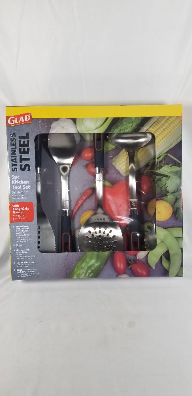 Photo 3 of Glad Stainless Steel Cooking Utensils for Cast Iron Cookware | 5-Piece Metal Kitchen Tool Set with Non-Slip Handles | High Heat Resistant, Dishwasher Safe