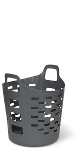 Photo 1 of Gray Flexible Laundry Basket - Plastic Hamper for Clothes, Bedroom, and Storage - Portable Round Bin with Carry Handles New