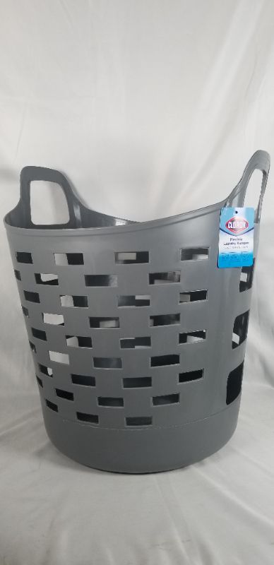 Photo 2 of Gray Flexible Laundry Basket - Plastic Hamper for Clothes, Bedroom, and Storage - Portable Round Bin with Carry Handles New