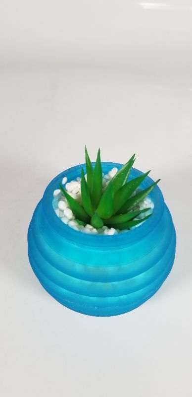 Photo 2 of ALPINE DECOR BLUE FROSTED GLASS WITH FAUX SUCCULENT 3.5D X 4H INCHES NEW