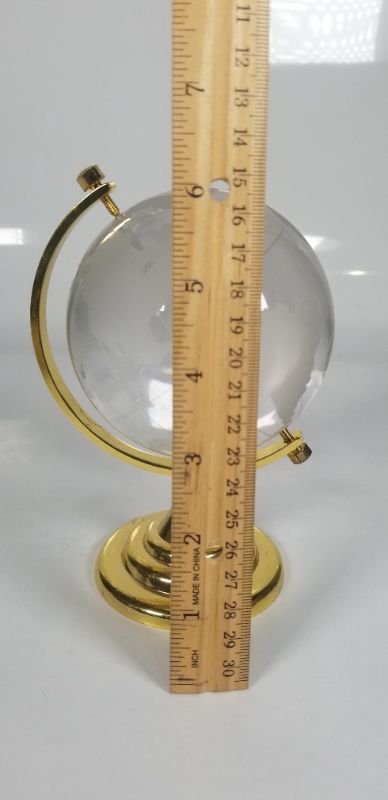 Photo 4 of Etched Crystal World Globe On Stand Brass Colored Base USED 