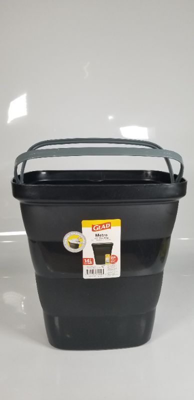 Photo 2 of Black Metro Plastic Waste Bin – 14L, Rectangle with Bag Ring New