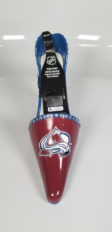 Photo 2 of Team Sports America Colorado Avalanche Resin Logo High Heel Shoe Wine Bottle Holder