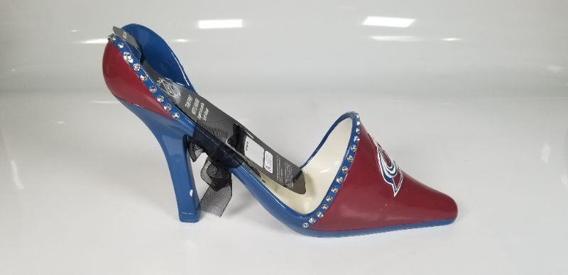 Photo 3 of Team Sports America Colorado Avalanche Resin Logo High Heel Shoe Wine Bottle Holder