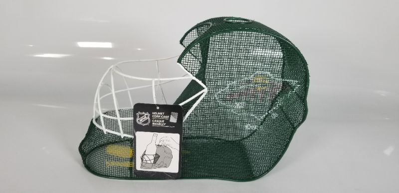 Photo 2 of Metal Mesh, Helmet Shaped, Minnesota Wild Wine Bottle Holder And Cork Holder NEW