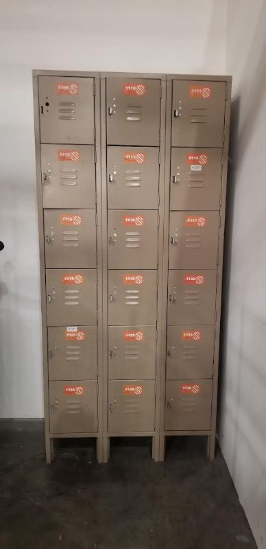 Photo 2 of 6- TIER 18 DOOR TAN LOCKER 36L X 18 W X  78H INCHES USED