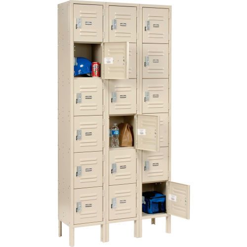 Photo 1 of 6- TIER 18 DOOR TAN LOCKER 36L X 18 W X  78H INCHES USED