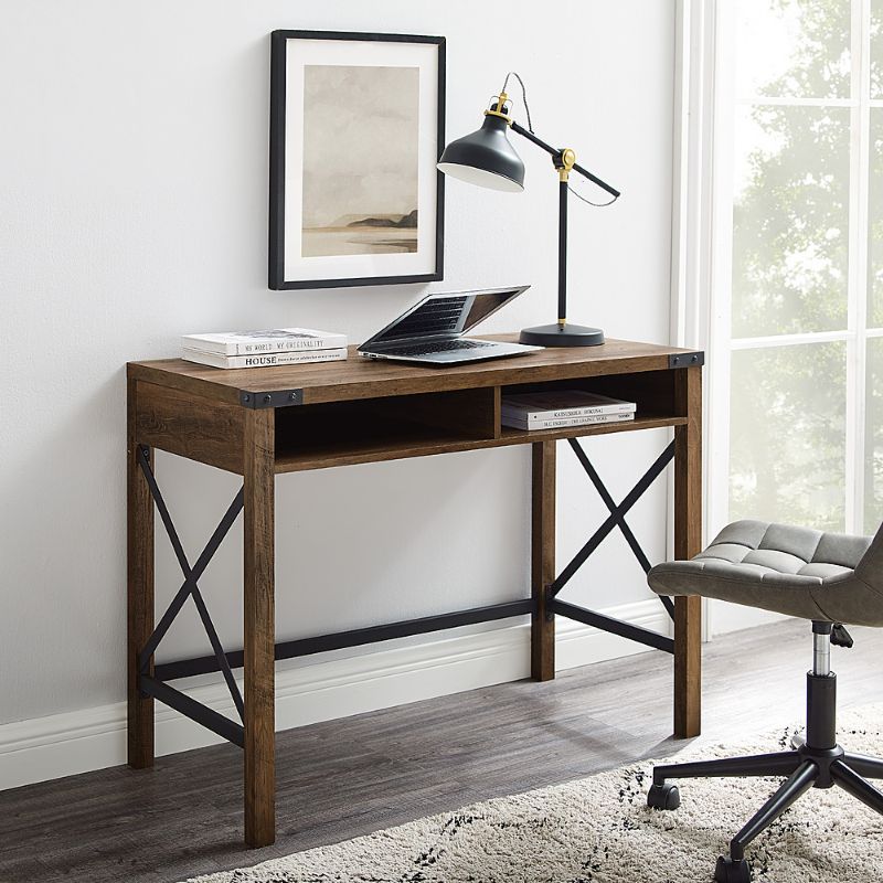 Photo 3 of Walker Edison - 42" Modern Farmhouse Wood X-Frame Cubby Computer Desk - Rustic Oak