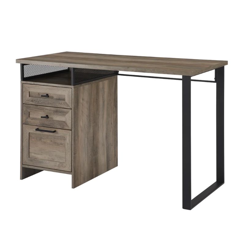 Photo 2 of Anton 48" Metal And Wood 3 Drawer Writing Desk - Grey Wash 47.5 X 22 X 30H Inches NEW 