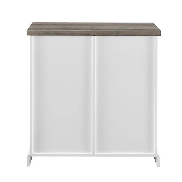 Photo 3 of Edison Walker 32" Solid White & Grey Wash Two-Tone Sliding Slat Door Accent Cabinet New