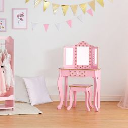 Photo 3 of Fashion Polka Dot Gisele Play Vanity Set with Led Mirror - Teamson Kids Light Pink/Rose Gold New