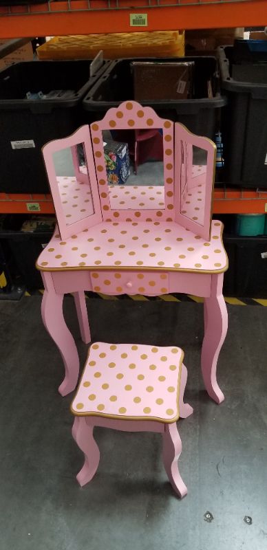Photo 7 of Fashion Polka Dot Gisele Play Vanity Set with Led Mirror - Teamson Kids Light Pink/Rose Gold New