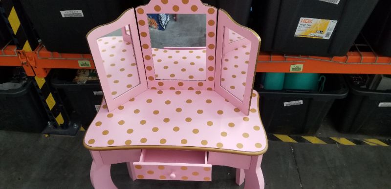 Photo 9 of Fashion Polka Dot Gisele Play Vanity Set with Led Mirror - Teamson Kids Light Pink/Rose Gold New