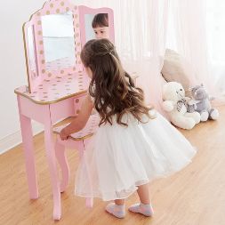 Photo 5 of Fashion Polka Dot Gisele Play Vanity Set with Led Mirror - Teamson Kids Light Pink/Rose Gold New