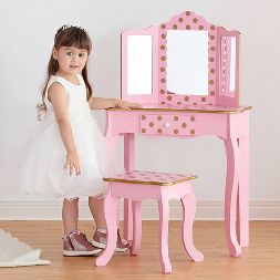 Photo 4 of Fashion Polka Dot Gisele Play Vanity Set with Led Mirror - Teamson Kids Light Pink/Rose Gold New