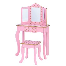 Photo 1 of Fashion Polka Dot Gisele Play Vanity Set with Led Mirror - Teamson Kids Light Pink/Rose Gold New