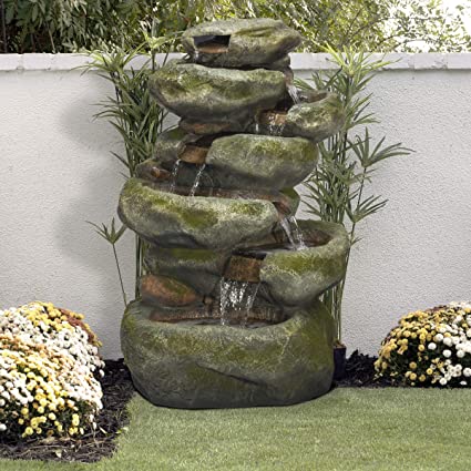 Photo 2 of Alpine Corporation WIN1214 Rainforest Rock Cascading Fountain w/LED Light, 30" L x 24" W x 47" H, Gray New