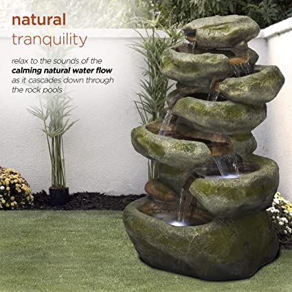 Photo 4 of Alpine Corporation WIN1214 Rainforest Rock Cascading Fountain w/LED Light, 30" L x 24" W x 47" H, Gray New