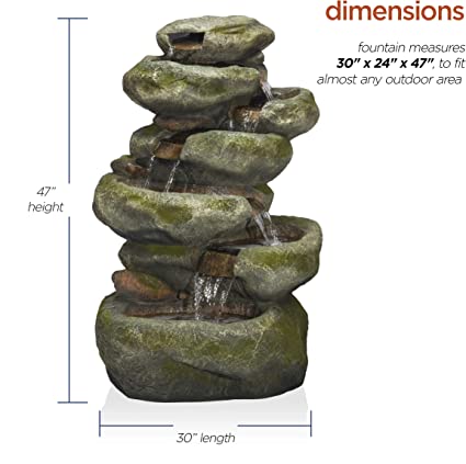 Photo 3 of Alpine Corporation WIN1214 Rainforest Rock Cascading Fountain w/LED Light, 30" L x 24" W x 47" H, Gray New