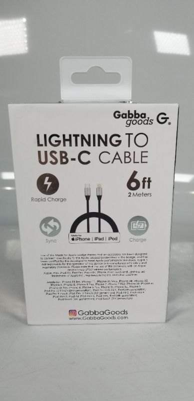 Photo 2 of 6 FEET RAPID CHARGE  LIGHTNING TO USB-C CABLE BLACK NEW