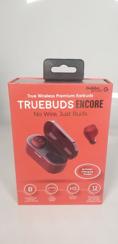 Photo 1 of Gabba goods True Wireless Premium  ENCORE Earbuds No Wire, Just Buds Includes Charging Cable Red NEW