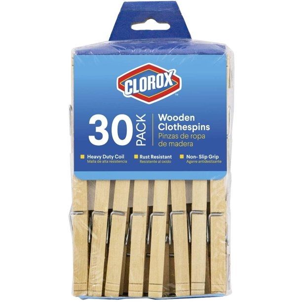 Photo 1 of  30 PACK WOODEN CLOTHESPINS HEAVY DUTY COIL RUST RESISTANT NON SLIP GRIP NEW