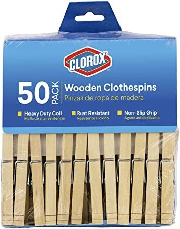 Photo 1 of 50 PACK WOODEN CLOTHESPINS HEAVY DUTY COIL RUST RESISTANT NON SLIP GRIP NEW