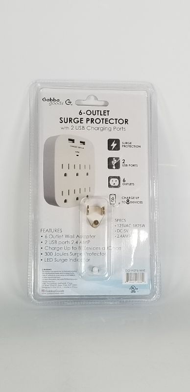 Photo 2 of  6 Outlet Surge Protector with 2 USB Charging Ports Power Adapters NEW