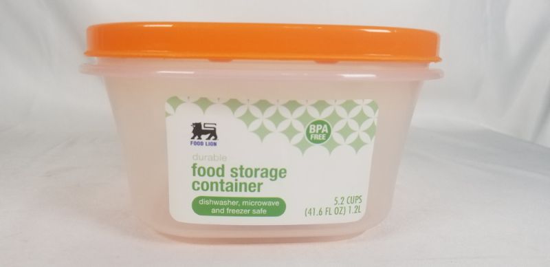 Photo 1 of 5.2 CUP RESUSABLE SQUARE FOOD STORAGE CLEAR WITH ORANGE LID NEW