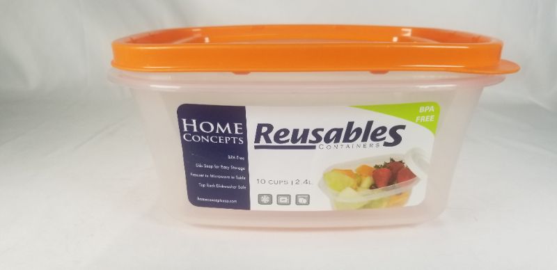 Photo 1 of 10 CUP RESUSABLE FOOD STORAGE CLEAR WITH ORANGE LID NEW