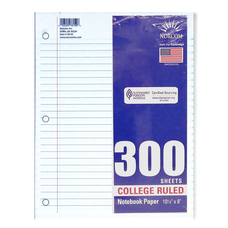 Photo 1 of 300 COUNT RECYCLED COLLEGE RULLED FILLER PAPER 10.5 X 8 INCHES NEW 
