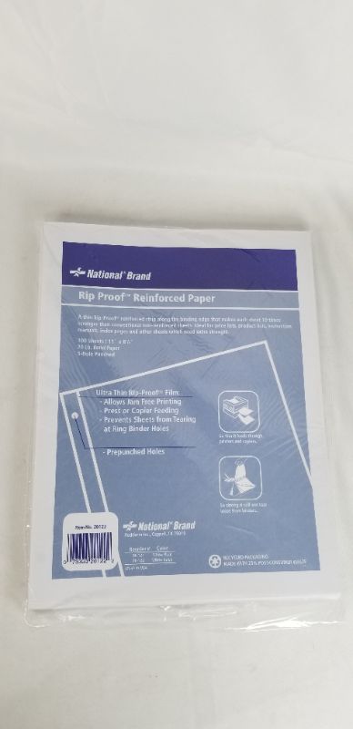 Photo 1 of NATIONAL BRAND RIP PROOF REINFORCED 11 X 8.5 FILLER PAPER 100 SHEETS 3 HOLE PUNCHED