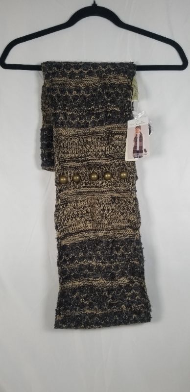 Photo 1 of TAN/DARK GRAY 2 IN 1 SCARF WEAR AS A STRAIGHT SCARF OR BUTTON FOR AN INFINITY SCARF NEW 
