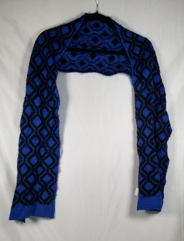 Photo 1 of BLUE/ BLACK GANZ STYLE KNIT DIAMOND PATTERN SCARF 100 PERCENT ACRYLIC NEW 