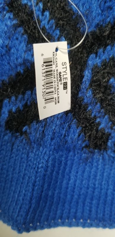 Photo 2 of BLUE/ BLACK GANZ STYLE KNIT DIAMOND PATTERN SCARF 100 PERCENT ACRYLIC NEW 