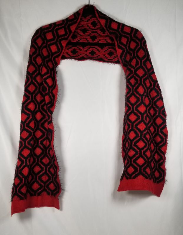 Photo 1 of RED/BLACK GANZ STYLE KNIT DIAMOND PATTERN SCARF 100 PERCENT ACRYLIC NEW 