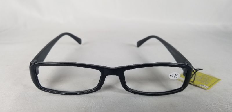 Photo 1 of +1.25 READING GLASSES BLACK COLORED RECTANGLE STYLE NEW