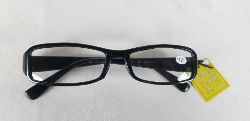 Photo 4 of +1.25 READING GLASSES BLACK COLORED RECTANGLE STYLE NEW