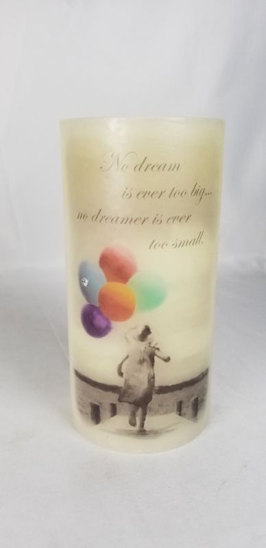 Photo 2 of  "NO DREAM IS EVER TO BIG... NO DREAMER IS EVER TOO SMALL" LED FLAMELESS CANDLE 3D X 6H INCHES NEW