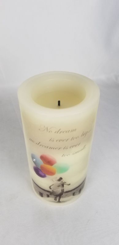 Photo 3 of  "NO DREAM IS EVER TO BIG... NO DREAMER IS EVER TOO SMALL" LED FLAMELESS CANDLE 3D X 6H INCHES NEW