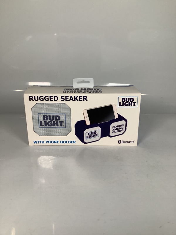 Photo 3 of BUD LIGHT RUGGED SPEAKER WITH PHONE HOLDER WATER RESISTANT, BLUETOOTH COLOR BLUE NEW 