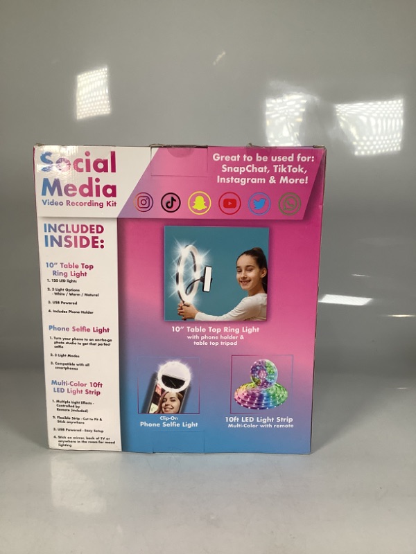 Photo 2 of SOCIAL MEDIA VIDEO RECORDING KIT CLIP ON PHONE SELFIE LIGHT 10' TABLE TOP LED RING LIGHT, WITH 10 FT LED LIGHT STRIP MULTI COLOR WITH REMOTE NEW