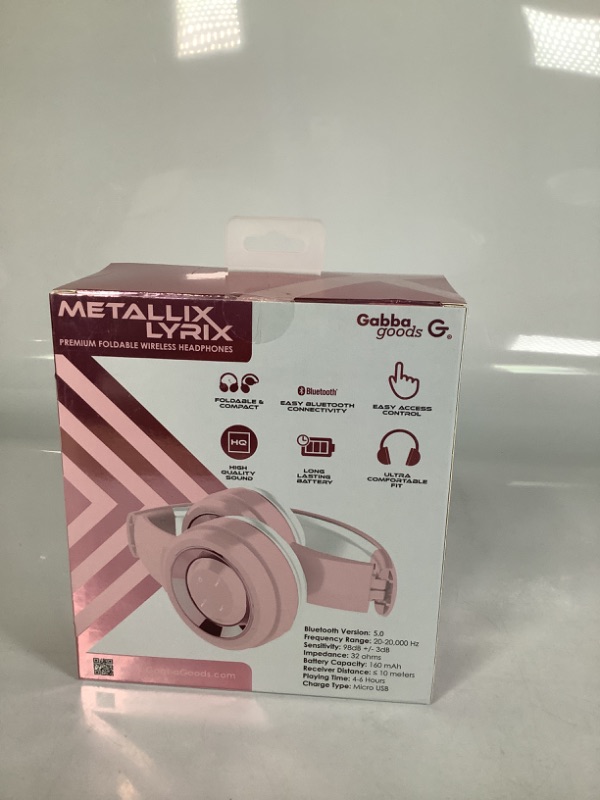 Photo 2 of METALLIX LYRIX PREMIUM FOLDABLE WIRELESS HEADPHONES BLUETOOTH COLOR PINK WHITE NEW 