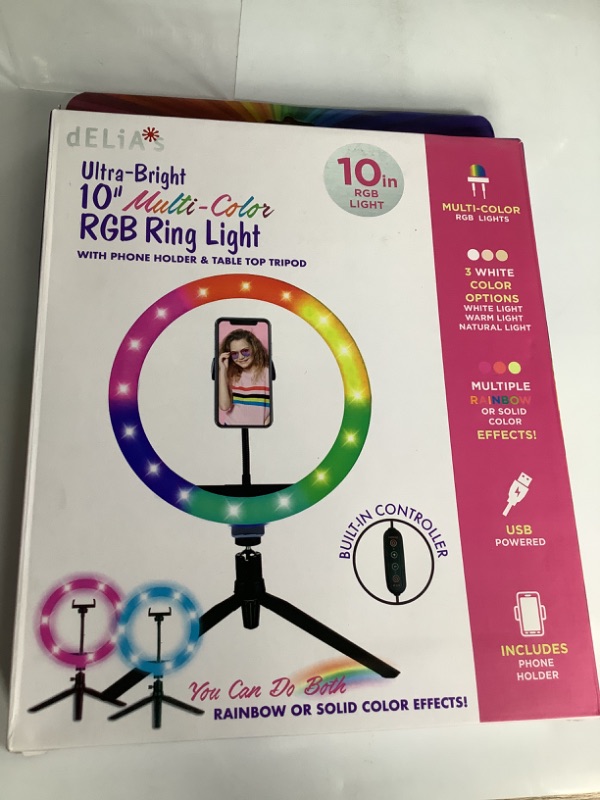 Photo 1 of ULTRA RIGHT 10' MULTI COLORS RGB RING LIGHT WITH PHONE HOLDER AND TABLE TOP TRIPOD NEW