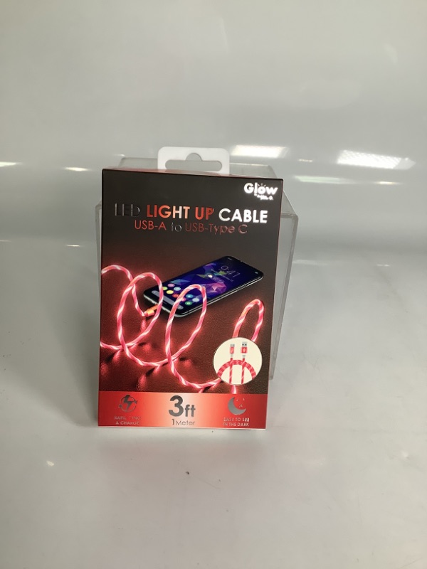 Photo 1 of LED LIGHT UP CABLE USB A TO USB TYPE C 3 FT EASY TO SEE IN THE DARK NEW