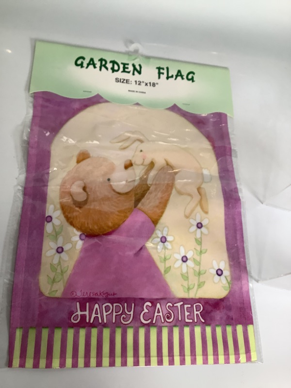 Photo 1 of TEDDY AND BUNNY EASTER GARDEN FLAG 12 X 1 INCHES NEW