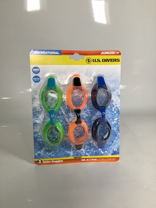 Photo 1 of US DIVERS RECREATIONAL JUNIOR AGE 6 + SWIM GOGGLE 3 DIFFRENT COLOR BLUE GREEN, BLUE NEW