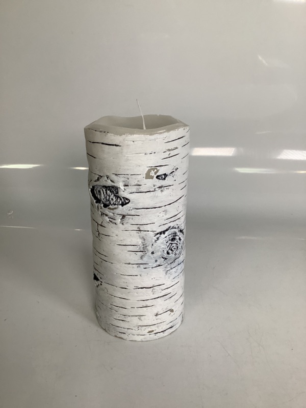 Photo 1 of LED WAX PILLAR CANDLE BIRCH TREE FLICKERING FLAME LOOK 3X 7H INCLUDES BATTERIES NEW