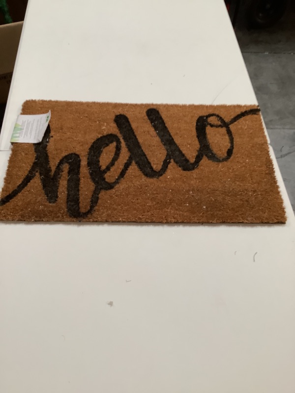 Photo 2 of Evergreen Hello Debossed Indoor Outdoor Natural Coir Doormat 1'4"x2'4" Brown new