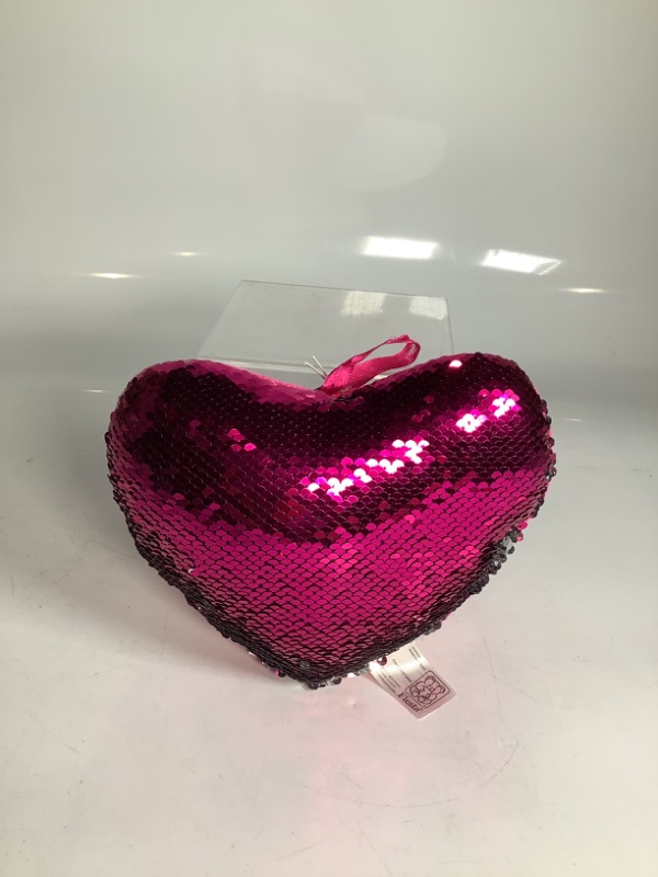 Photo 1 of SEQUIN MERMAID HEART PLUSH PILLOW DARK PINK NEW